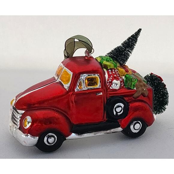 Ornament-Holiday-Glass-Red Pickup Truck-Christmas Tree-Unique-Novelty-Large - Picture 6 of 14